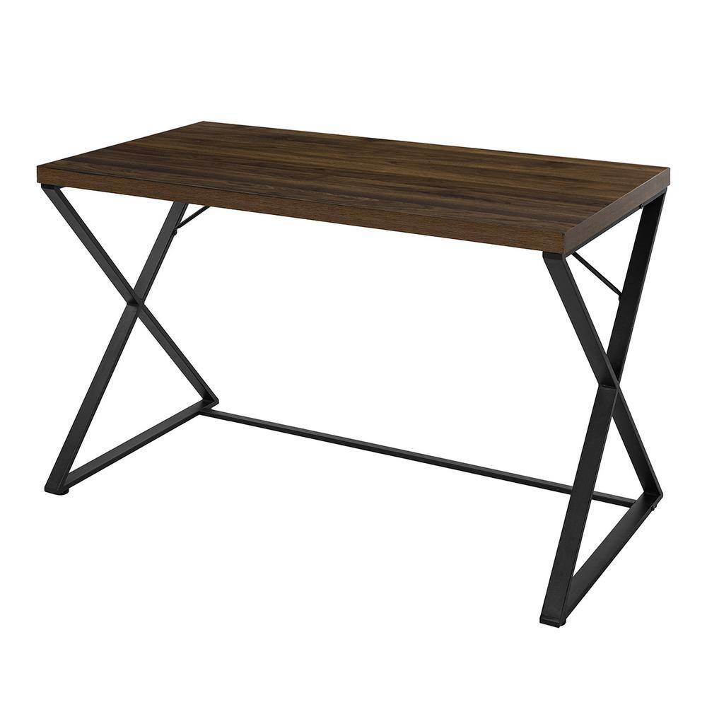 Homy Casa Computer Desk 47.2 in. W Walnut X-shaped Cross Metal Legs ...