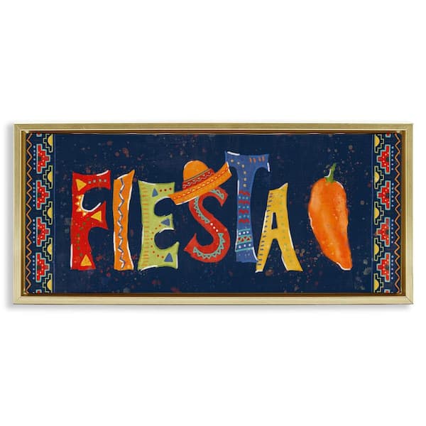 Stupell Industries Fiesta with Spicy Pepper by Veronique Charron Gold Floater Frame Food Graphic Art Print 14 in. x 31 in.