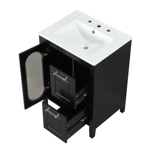 24 in W x 18.3 in. D x 33.2 in H Single Sink Freestanding Black Bath Vanity with White Ceramic Top and Adjustable Shelf