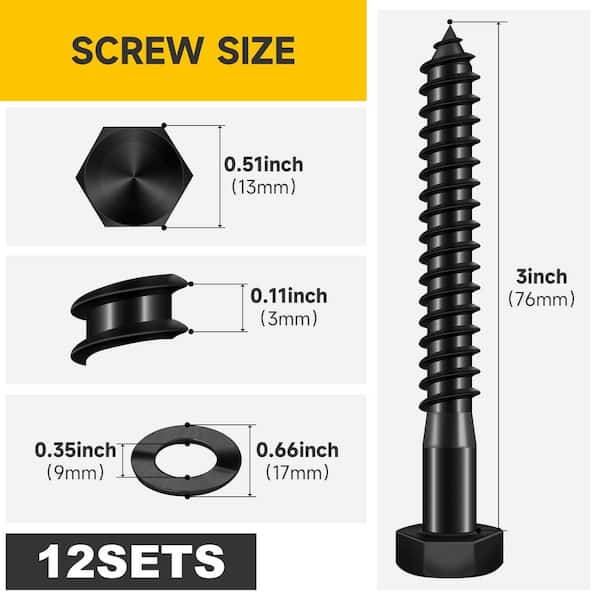 5/16 in. x 3 in. Stainless Steel Hex Drive Hex Head Lag Screws, Black Oxide (12-Pack)