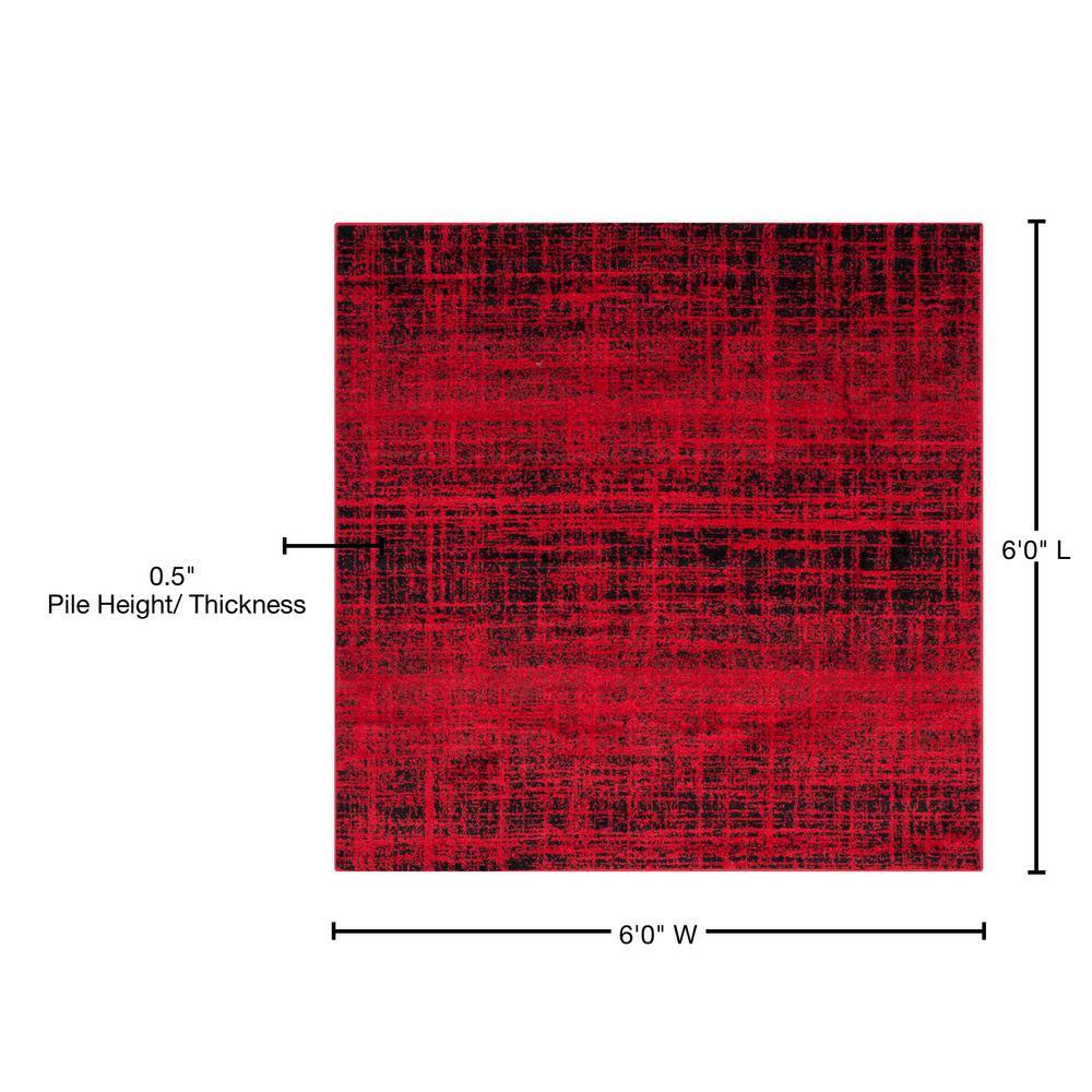 Red and Black Square Synthetic Area Rug