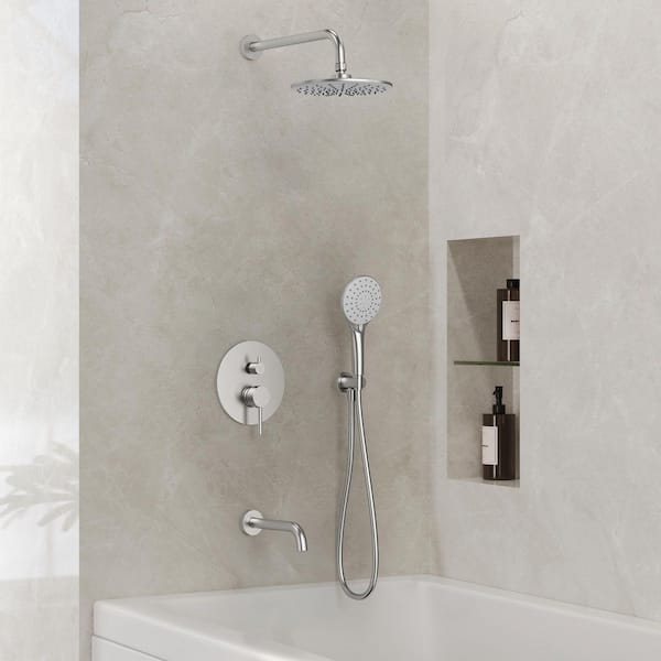 Single Handle 3-Spray Round Tub and Shower Faucet in Brushed Nickel (Valve Included)