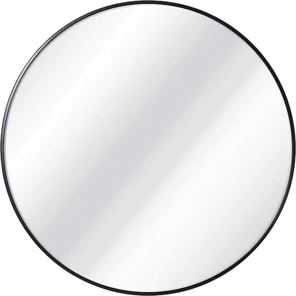 Unbranded 32 in. W x 32 in. H Matte Black Metal Framed Round Wall Mirror