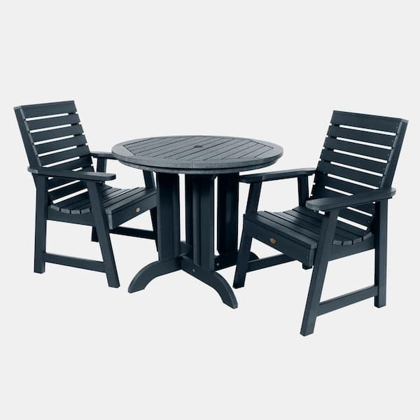 Highwood Weatherly Federal Blue 3-Piece Recycled Plastic Round Outdoor Dining Set