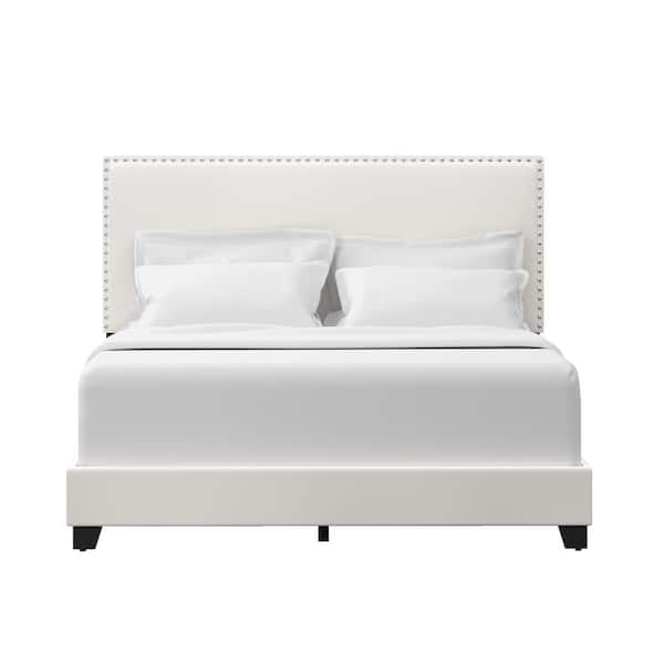 Hillsdale Furniture Gayle Faux Leather Nail Head Trim Upholstered Full Bed, White