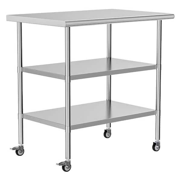 Adrinfly 24 in. x 36 in. Stainless Steel Kitchen Prep Table w/2-Adjustable Undershelves, Wheels for Commercial Kitche, Outdoor