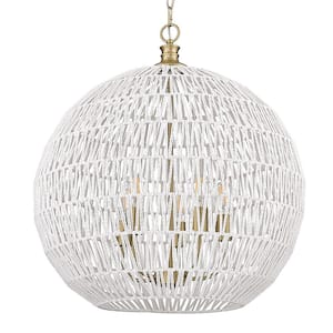 Florence 5-Light Brushed Champagne Bronze and Bleached White Raphia Rope Linear Pendant Light