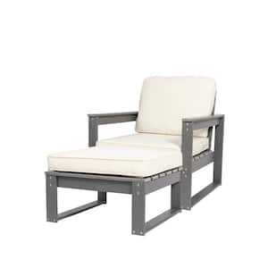 Slate Grey Plastic HDPE Composite Lumber Outdoor Club Lounge Chair with Beige Cushion and Ottoman
