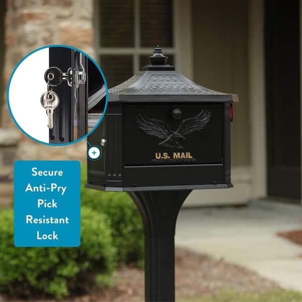 Hamilton Premium, Black, Large, Locking, Aluminum, Post Mount Mailbox