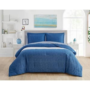 Easton 3-Piece Navy Blue Cotton Full/Queen Comforter Set