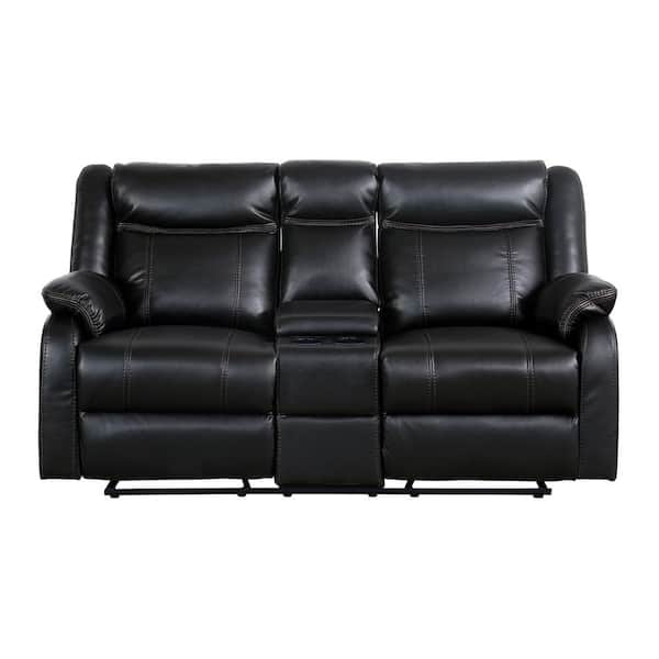 EVERGLADE HOME Atlas 72.5 in. Round Arm Faux Leather Straight in Black