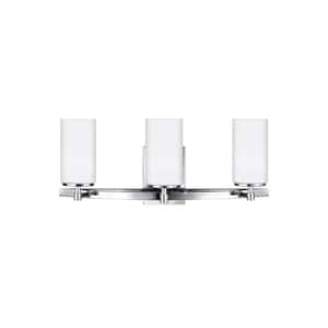 Alturas 22 in. 3-Light Chrome Modern Contemporary Wall Bathroom Vanity Light with Satin Etched Glass Shades