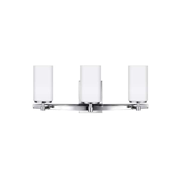 Generation Lighting Alturas 22 in. 3-Light Chrome Modern Contemporary Wall Bathroom Vanity Light with Satin Etched Glass Shades
