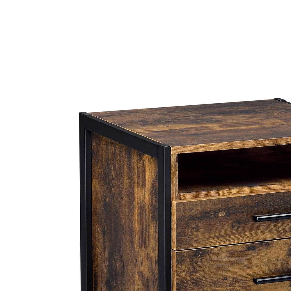Rustic Oak and Black 2-Drawer Industrial Nightstand