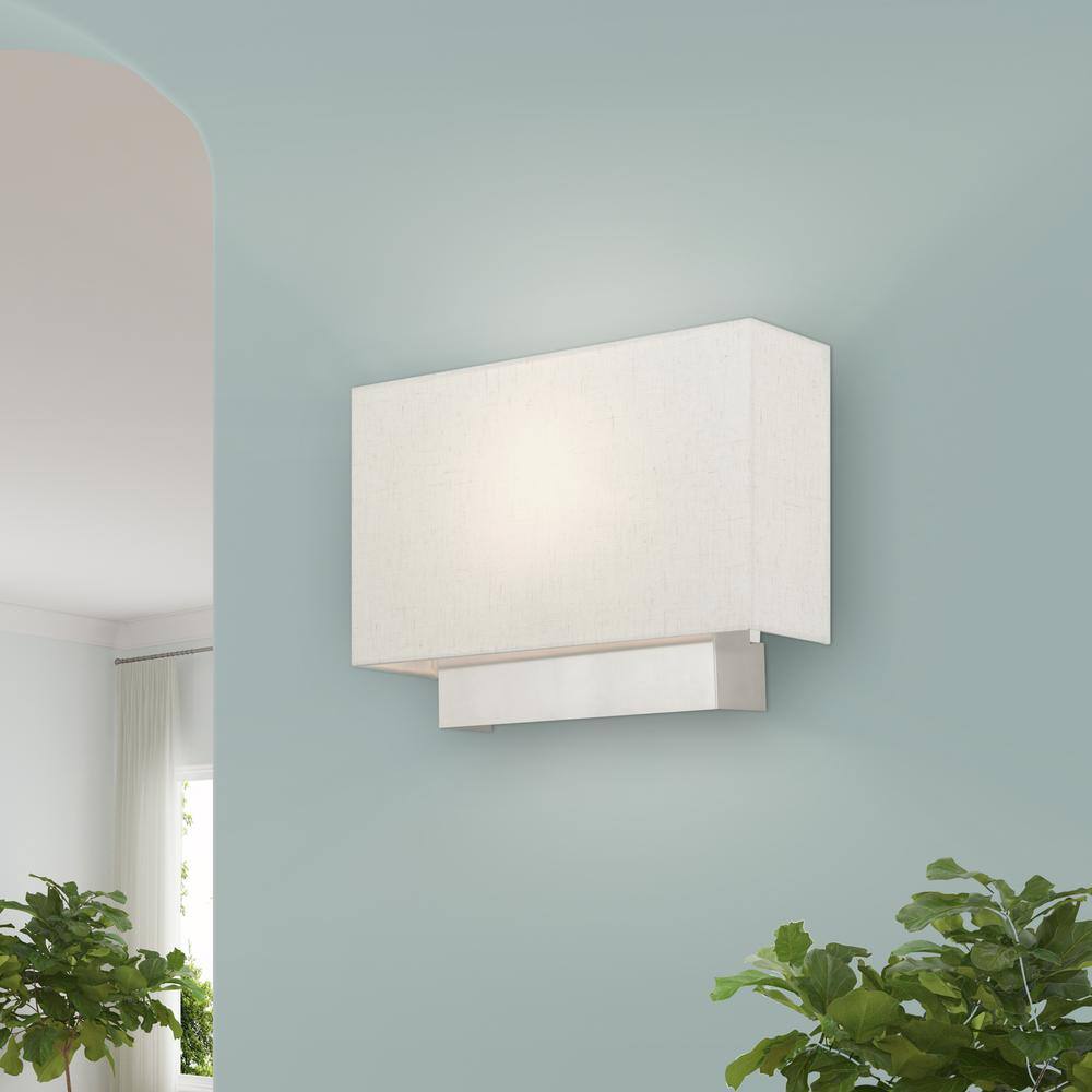 Meadow Brushed Nickel Modern 1-Light ADA Sconce with Oatmeal Shade