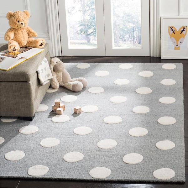 Kids Gray/Ivory 5 ft. x 7 ft. Geometric Polka Dot Area Rug