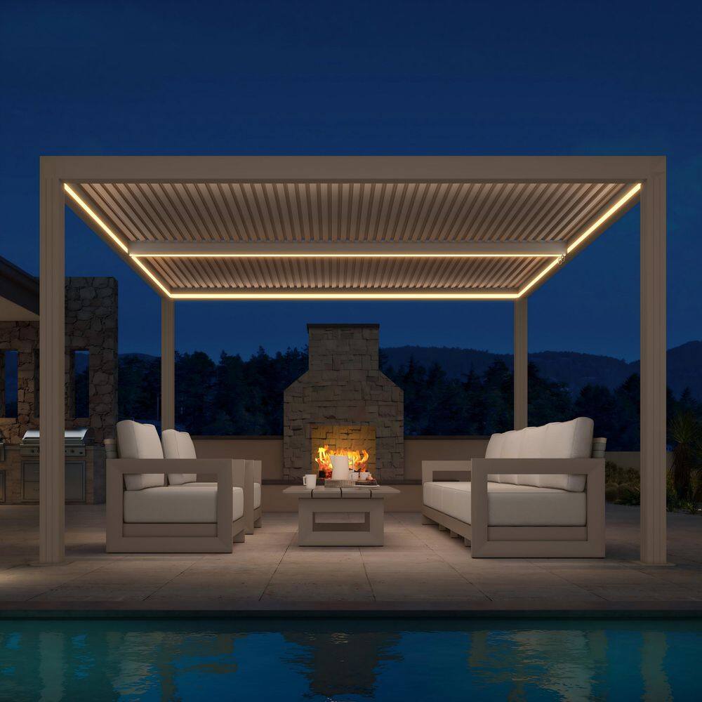 12 ft. x 12 ft. Champagne Aluminum Frame Louvered Pergola Gazebo with Adjustable Sunshade Roof and LED Strip Lights price history on PriceWatchPro