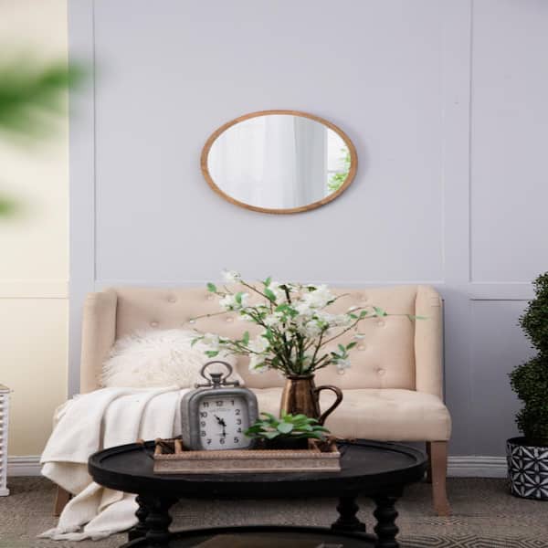 Unbranded 20 in. W x 20 in. H Simple Round Wooden Framed and Light Brown Finish, Wall Mirror Living Room, Bathroom