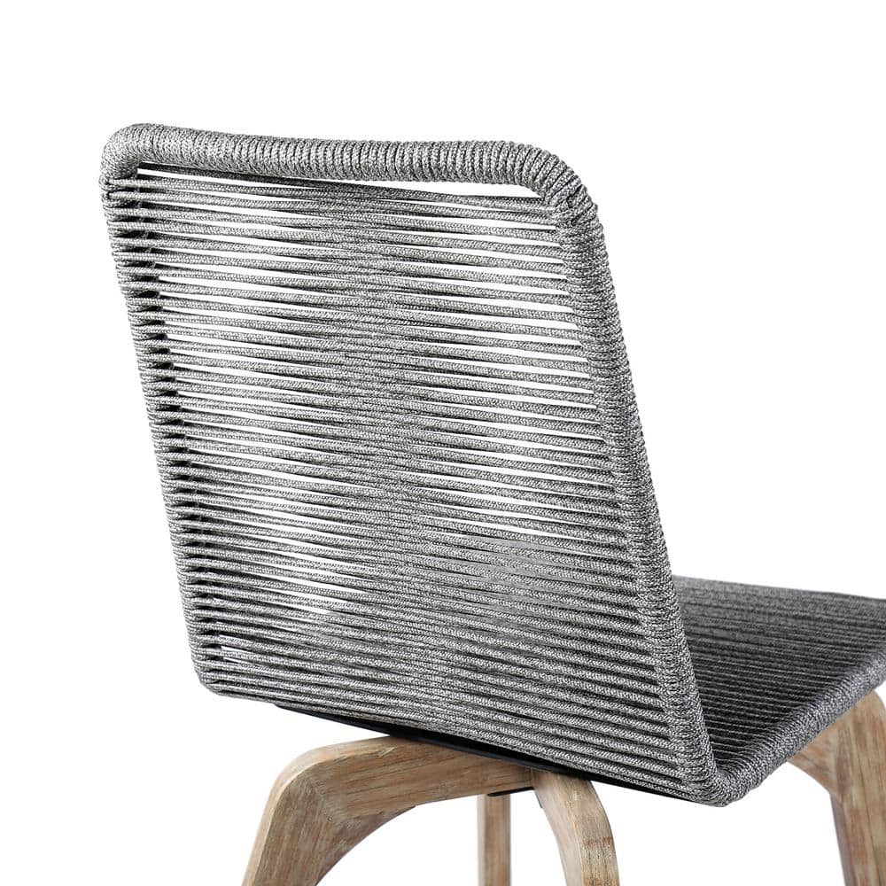 Gray Rope and Eucalyptus Wood Outdoor Dining Chairs, Set of 2