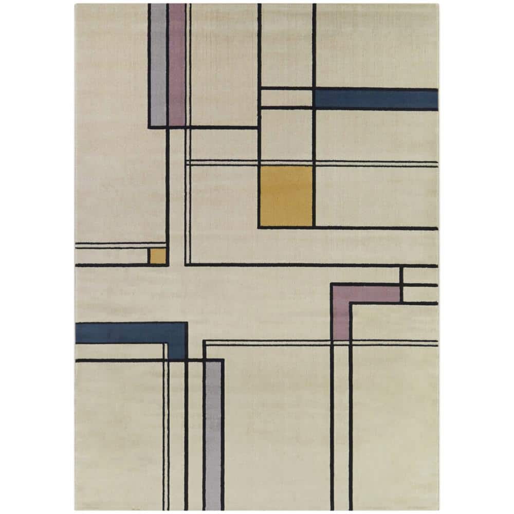 Multicolor Geometric Pattern Rectangular Synthetic Area Rug