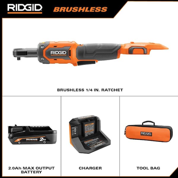 RIDGID R866010K 18V Brushless Cordless 1/4 in. Ratchet Kit with 2.0 Ah Battery and Charger - 2