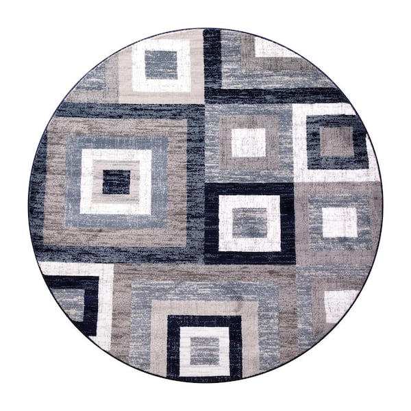 Blue 5 ft. x 5 ft. Round Polypropylene Area Rug