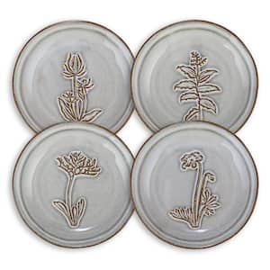 5 in. Beige and Brown Stoneware Round Platters with 4-Flower Design Style (Set of 12)