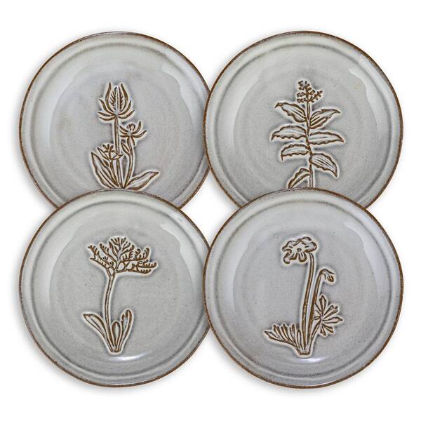 Storied Home 5 in. Beige and Brown Stoneware Round Platters with 4