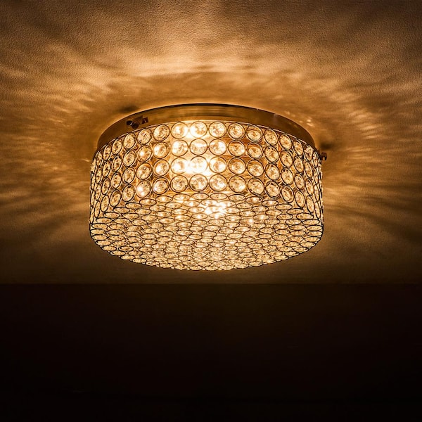 Merra 12 in. 2-Light Gold Crystal Flush Mount HCF-2217-GD-BNHD-1