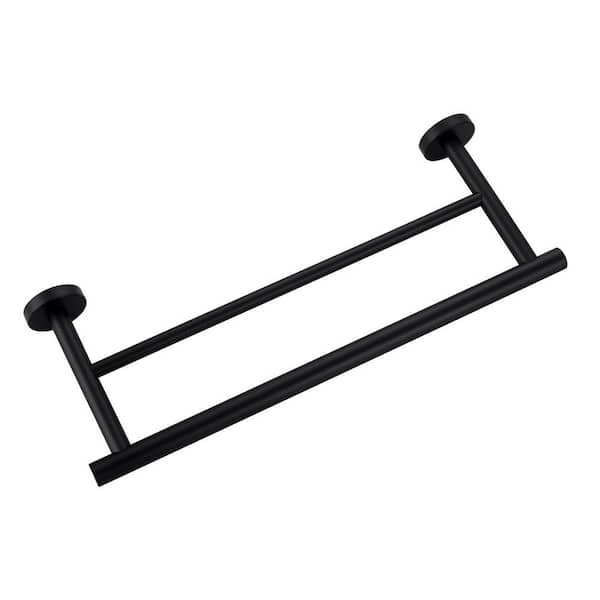 Thicken SUS 304 Stainless Steel Double Round Bar 16 in. Wall Mount Towel Bar Bath Hardware Accessory in Matte Black