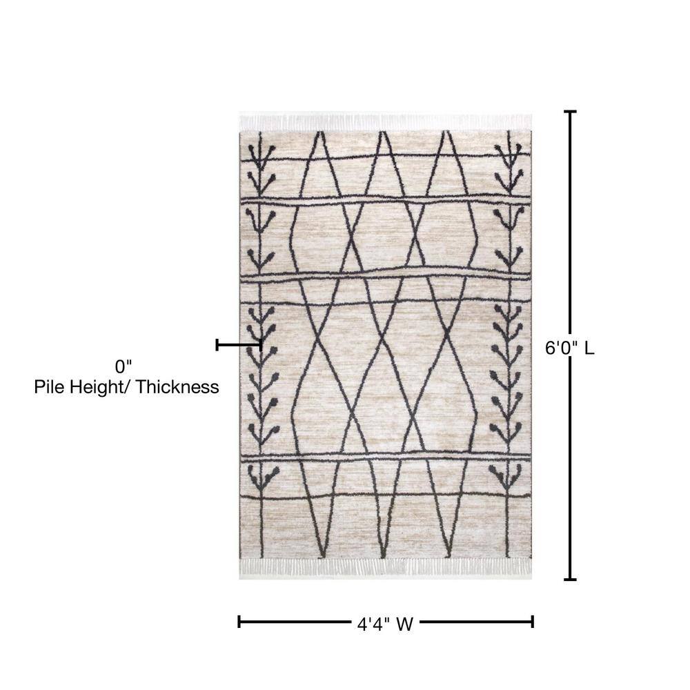 Beige and Black Rectangular Synthetic Area Rug