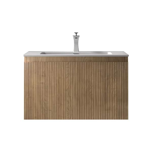 Aionor 30 in. Single Yellow Oak Floating Vanity with Gloss White