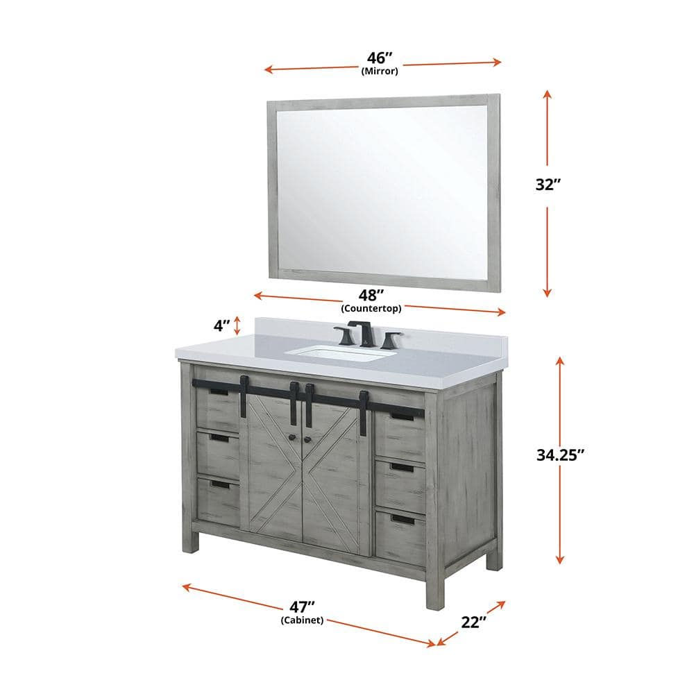 Marsyas 48" Ash Gray Quartz Top Single Vanity with Sink