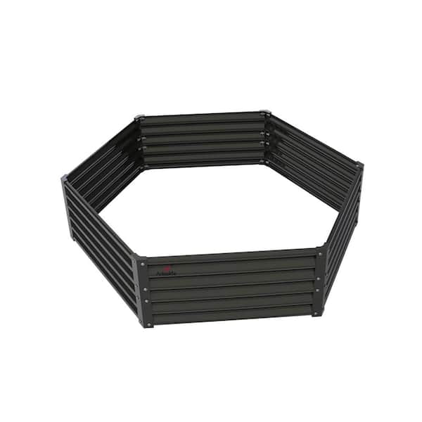 70 x 60 x 18.00 in. Hexagon Quartz Gray Metal Raised Garden Bed, Outdoor Garden Raised Planter Box