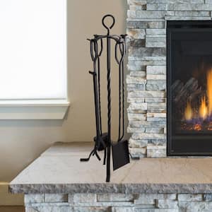 Fireplace Tool Set and Log Rack - 5-Piece Set (Matte Black)