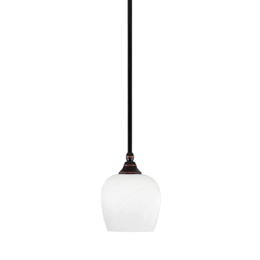 Sparta 100-Watt 1-Light Black Copper Mini Pendant Light with White Marble G