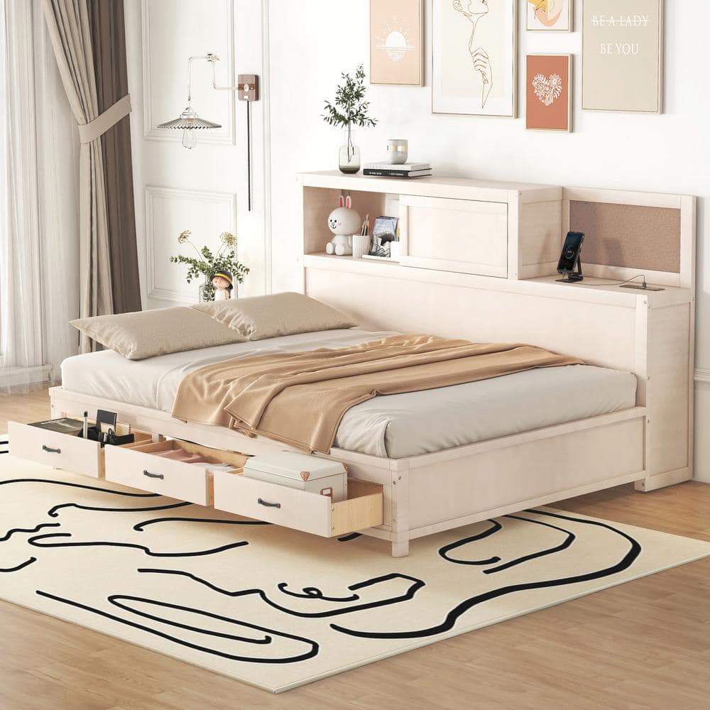 Harper & Bright Designs White Wood Full Size Daybed with Storage ...