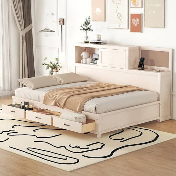 Harper & Bright Designs White Wood Full Size Daybed with Storage ...