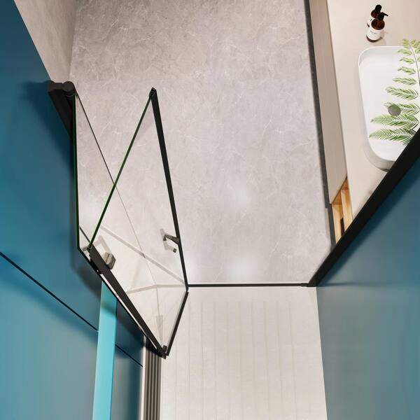 ANGELES HOME 30-31 3/8 in. W x 72 in. H Bi-Fold Semi-Frameless Shower Door in Matte Black Finish with 1/4 in. Tempered Clear Glass