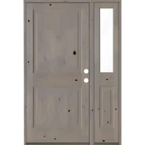 56 in. x 80 in. Rustic knotty alder Left-Hand/Inswing Clear Glass Grey Stain Square Top Wood Prehung Front Door w/RHSL