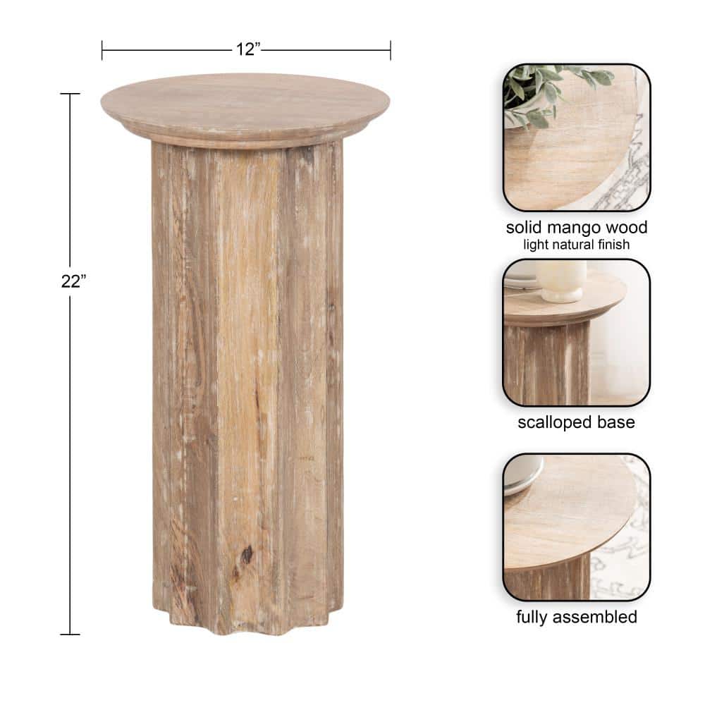 Gierson Natural Mango Wood Round Side Table, 12x12x22