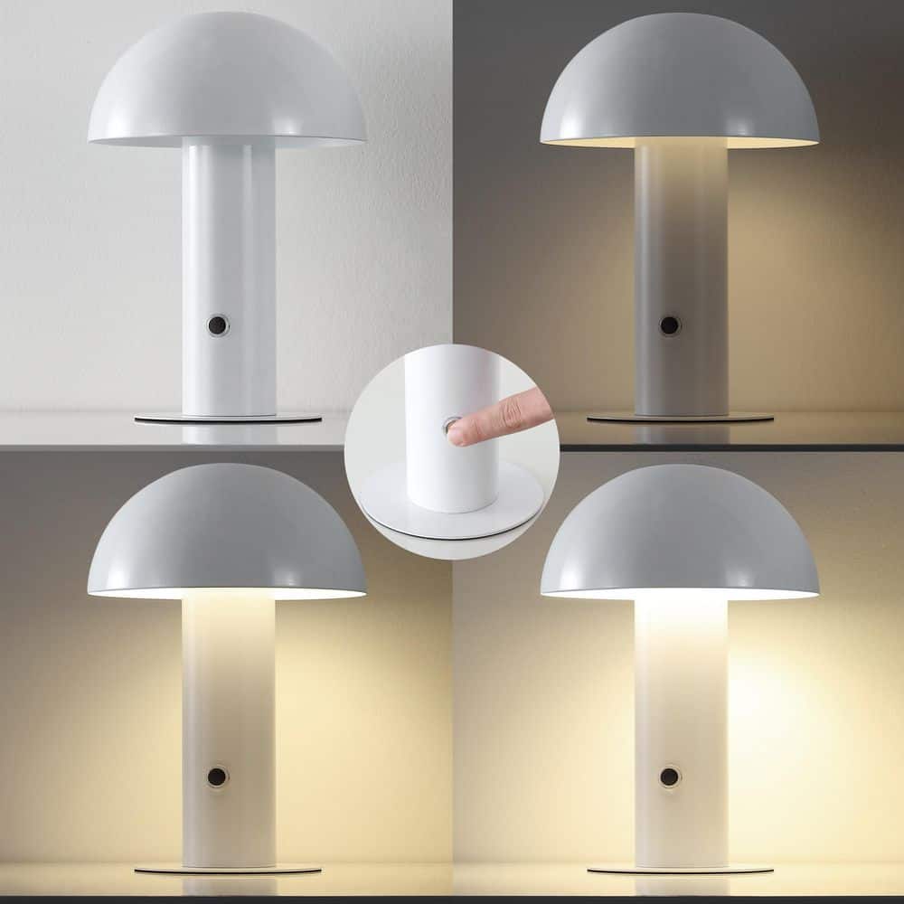 White Cordless Iron LED Mushroom Table Lamp