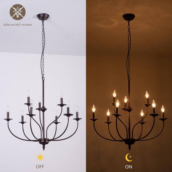 Maxax 9-Light 31 in. Brown Iron Traditional Candle Dimmable