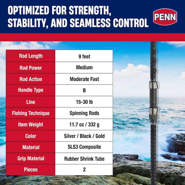 Penn Carnage III Surf Conventional Spinning Fishing Rod 9 ft. Up to 30 lbs. Black
