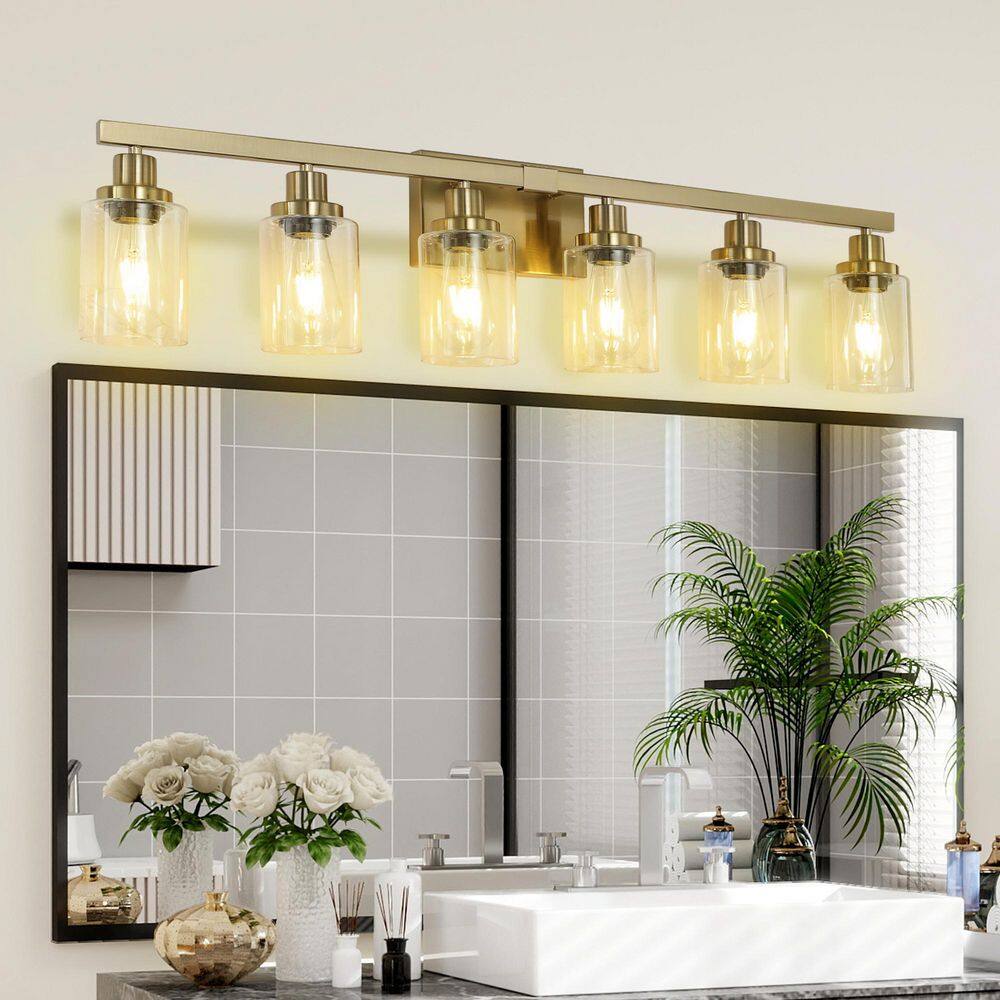 37 in. 6-Light Golden Vanity Lights, Wall Sconces with Clear Glass Shades, Modern Bathroom Fixture, Bulbs Not Included price history on PriceWatchPro