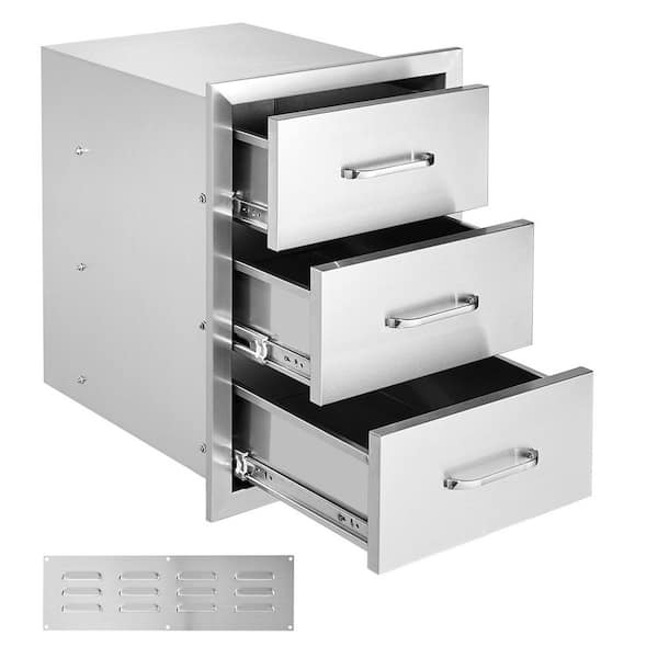 Outdoor Kitchen Drawers 16 in. W x 21.5 in. H x 18 in. D Flush Mount Triple Access Drawer BBQ with Stainless Steel