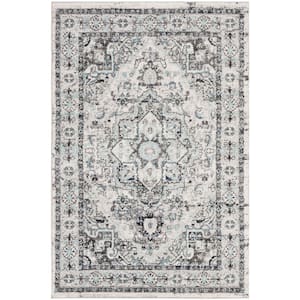 Madison Light Gray/Blue 4 ft. x 6 ft. Border Floral Medallion Area Rug