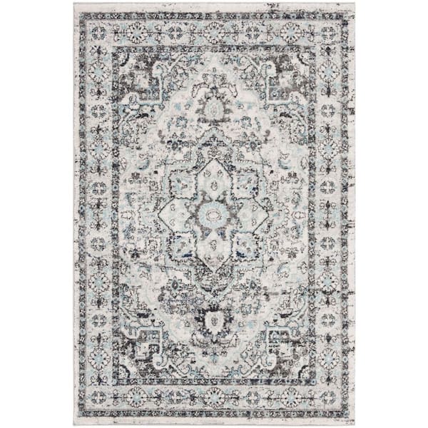 SAFAVIEH Madison Light Gray/Blue 4 ft. x 6 ft. Border Floral Medallion Area Rug