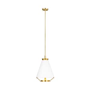 Ultra Light 15.375 in. W x 21.625 in. H 1-Light Burnished Brass Integrated LED Pendant Light with Steel/Acrylic Shade