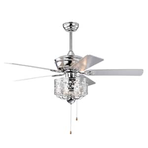 52 in. Indoor Down rod Mount Crystal Chrome Ceiling Fan with Light Kit and Pull chain